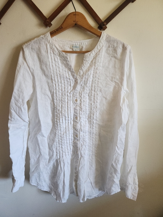 Sundance Tops - Sundance Linen White Button-Up Pintuck Top Long Sleeve Medium M
